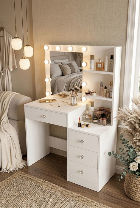 Hanah Home Monroe - MO2-W Mesa de Maquillaje Blanca